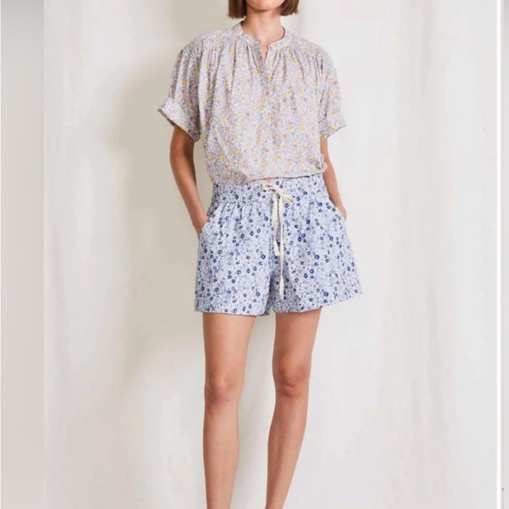 Apiece Apart Blue Floral High-Waist Drawstring Shorts